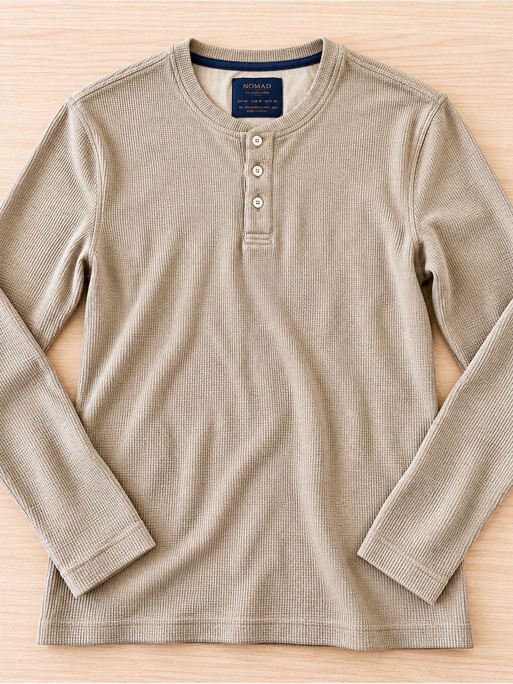 Nomad by Craft & Flow Men’s Waffle Knit Henley Shirt Medium Beige Long Sleeve